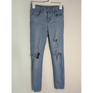 Levis 720 High Rise Super Skinny Jeans Light Wash Distressed Raw Hem Size 25